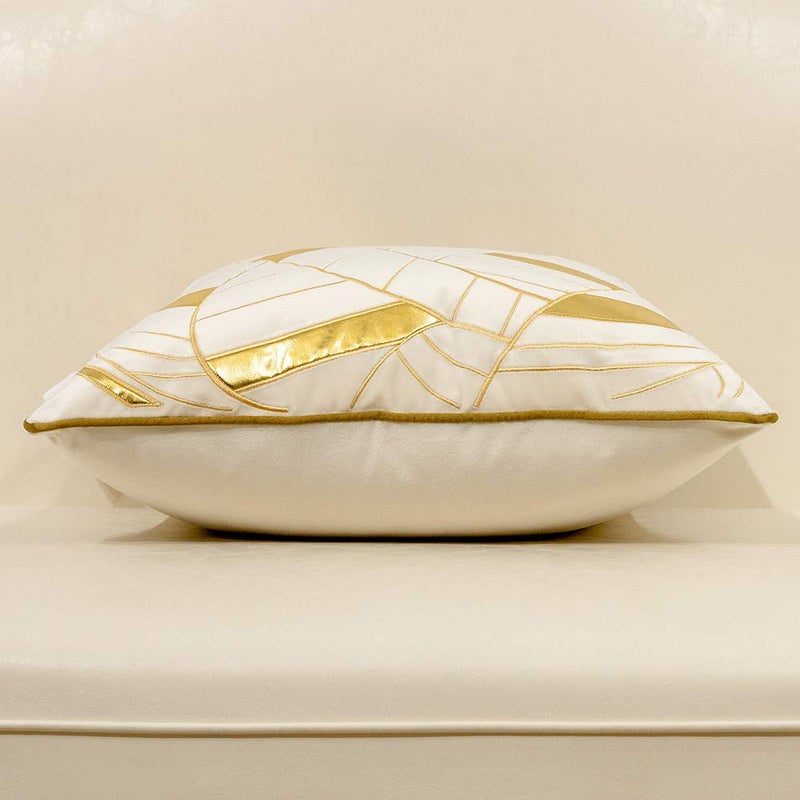 Avigers 18 x 18 Inches White Gold Leather Striped Cushion Case Luxury European Throw Pillow Cover Decorative Pillow for Couch Living Room Bedroom Car - Image 3